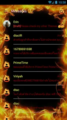 SMS Messages Flame Fire Theme android App screenshot 3